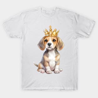 Watercolor Beagle Dog Wearing a Crown T-Shirt